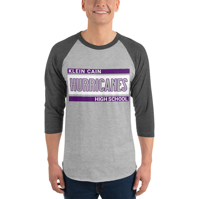 Man wearing Klein Cain High School Hurricanes Unisex 3/4 Sleeve Raglan T-shirt 098