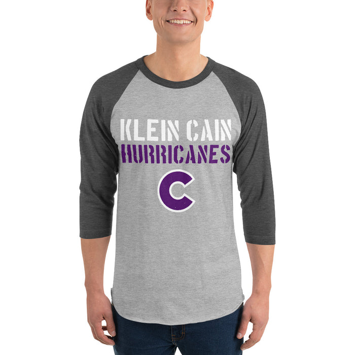 Man wearing Klein Cain High School Hurricanes Unisex 3/4 Sleeve Raglan T-shirt 017