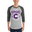 Man wearing Klein Cain High School Hurricanes Unisex 3/4 Sleeve Raglan T-shirt 204