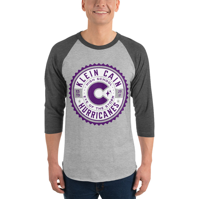 Man wearing Klein Cain High School Hurricanes Unisex 3/4 Sleeve Raglan T-shirt 203