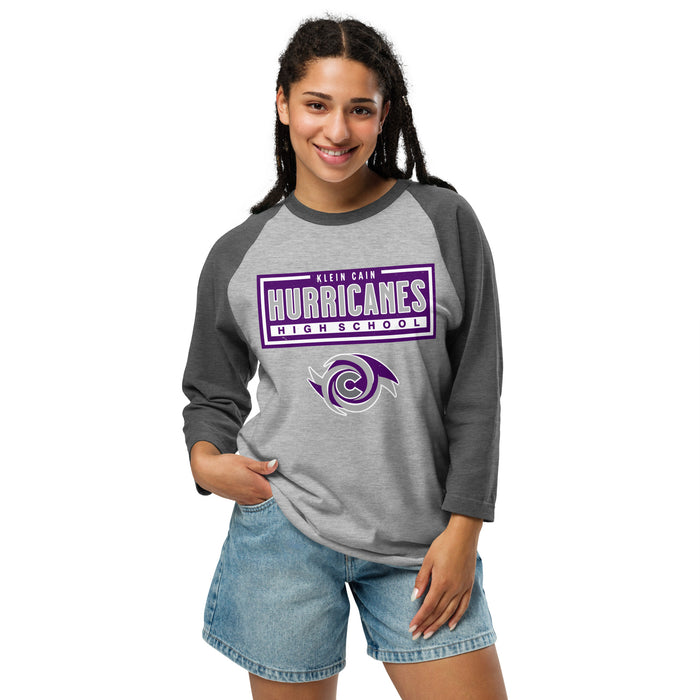 Woman wearing Klein Cain High School Hurricanes Unisex 3/4 Sleeve Raglan T-shirt 049