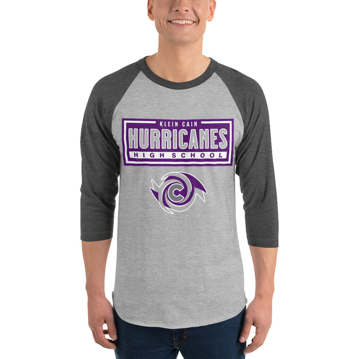 Man wearing Klein Cain High School Hurricanes Unisex 3/4 Sleeve Raglan T-shirt 049
