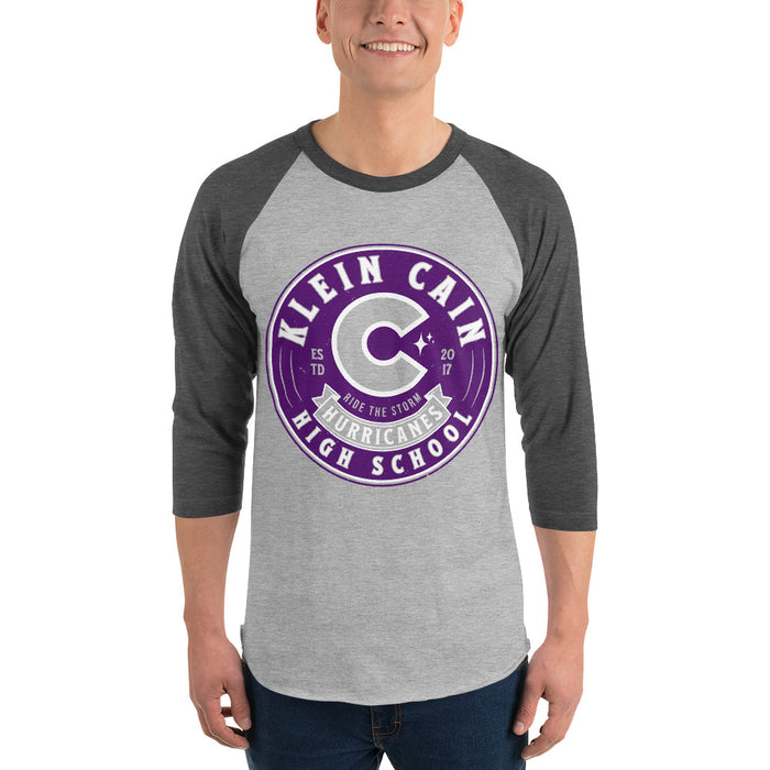 Man wearing Klein Cain High School Hurricanes Unisex 3/4 Sleeve Raglan T-shirt 215