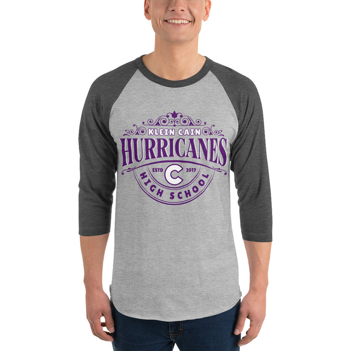 Man wearing Klein Cain High School Hurricanes Unisex 3/4 Sleeve Raglan T-shirt 211