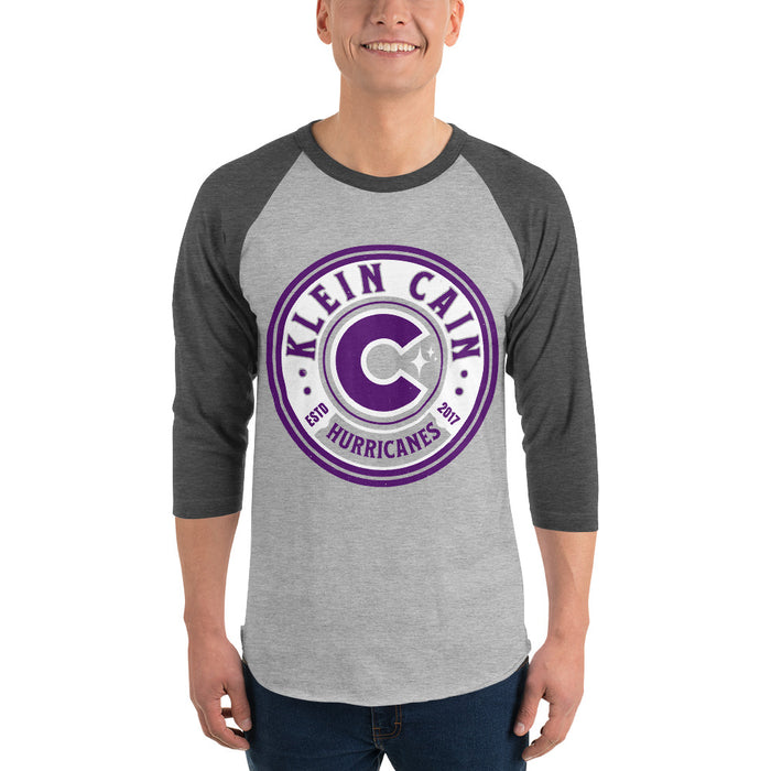 Man wearing Klein Cain High School Hurricanes Unisex 3/4 Sleeve Raglan T-shirt 220