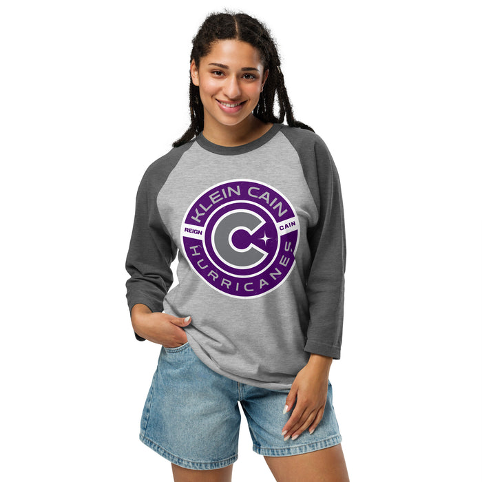 Woman wearing Klein Cain High School Hurricanes Unisex 3/4 Sleeve Raglan T-shirt 239
