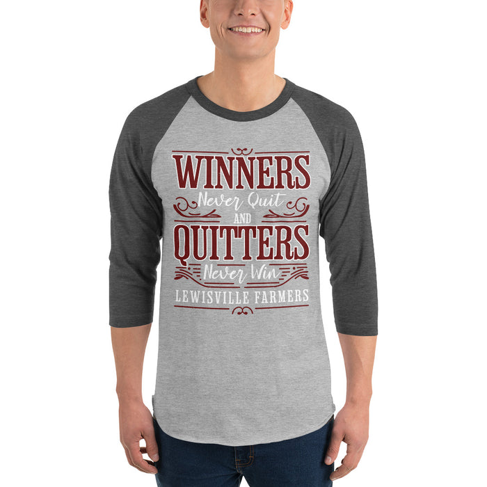 Man wearing Lewisville High School Farmers Unisex 3/4 Sleeve Raglan T-shirt 237