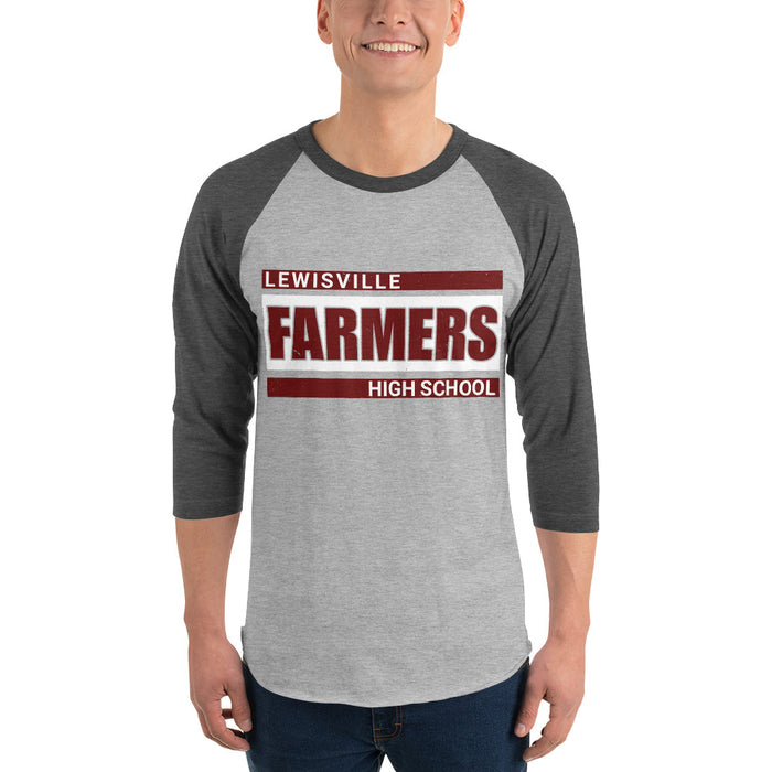 Man wearing Lewisville High School Farmers Unisex 3/4 Sleeve Raglan T-shirt 098