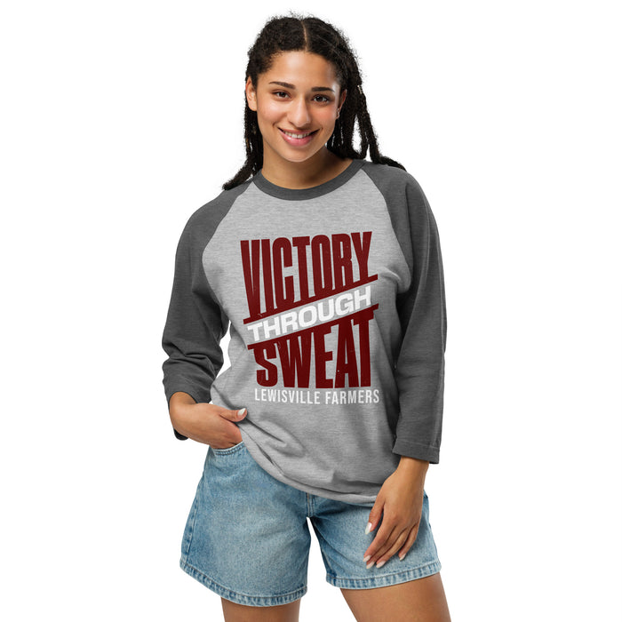 Woman wearing Lewisville High School Farmers Unisex 3/4 Sleeve Raglan T-shirt 241