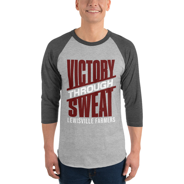Man wearing Lewisville High School Farmers Unisex 3/4 Sleeve Raglan T-shirt 241