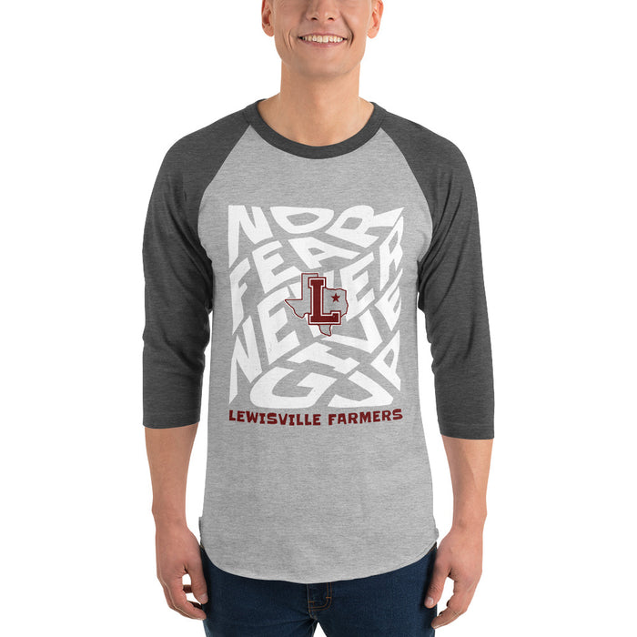 Man wearing Lewisville High School Farmers Unisex 3/4 Sleeve Raglan T-shirt 236