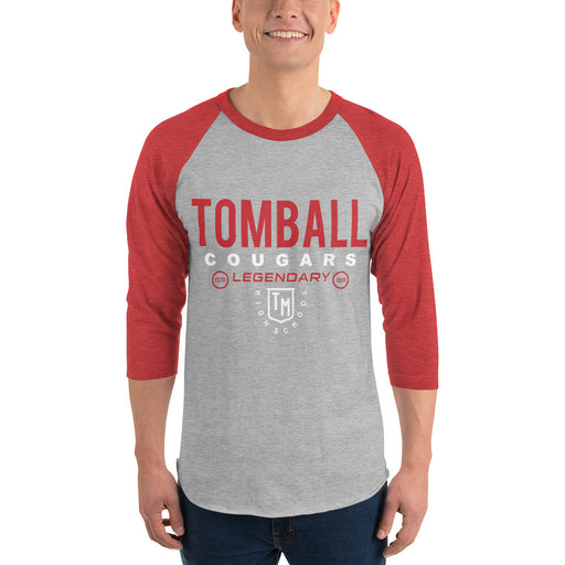 Man wearing a Tomball High School Cougars Unisex 3/4 sleeve Raglan T-shirt 03