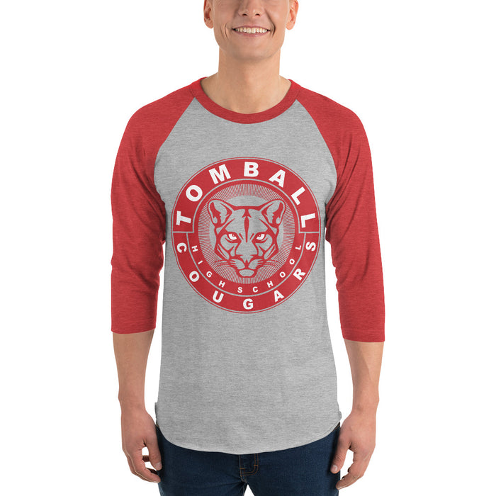 Man wearing a Tomball High School Cougars Unisex 3/4 sleeve Raglan T-shirt 02