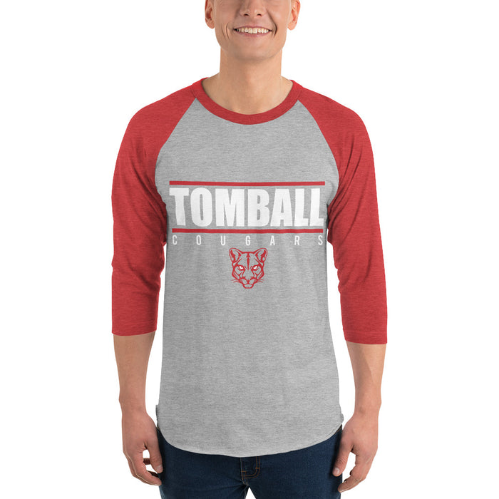 Man wearing a Tomball High School Cougars Unisex 3/4 sleeve Raglan T-shirt 07