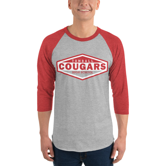 Man wearing a Tomball High School Cougars Unisex 3/4 sleeve Raglan T-shirt 09