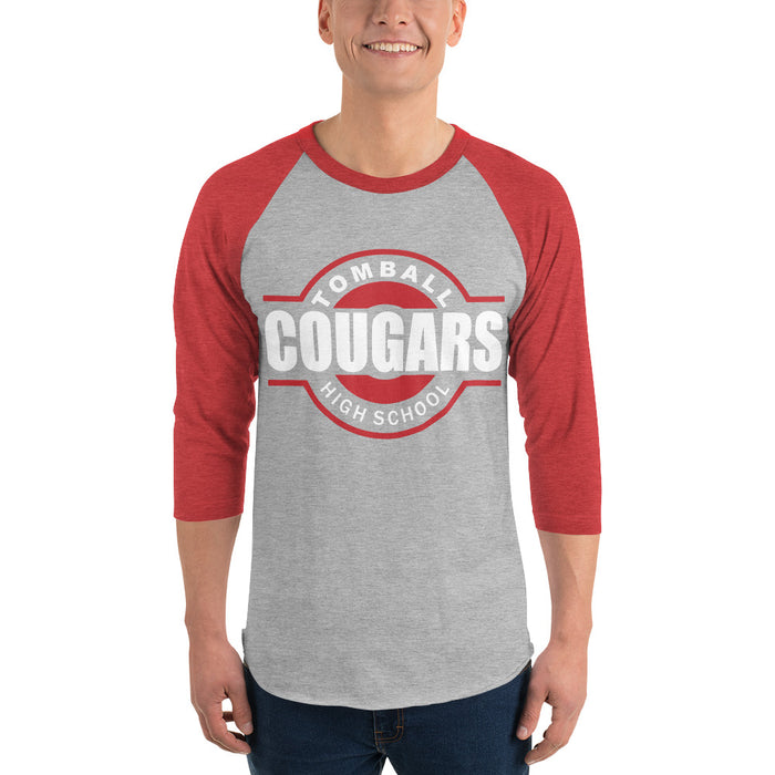 Man wearing a Tomball High School Cougars Unisex 3/4 sleeve Raglan T-shirt 11