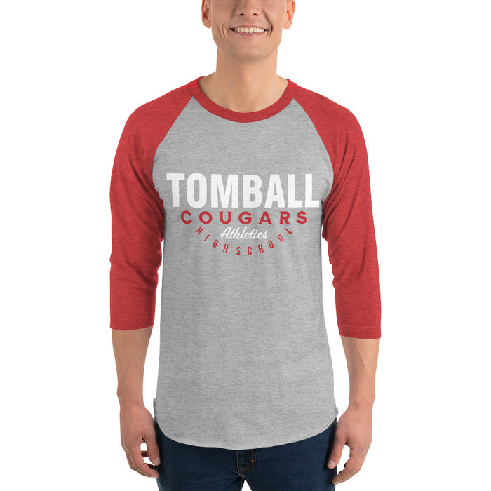 Man wearing a Tomball High School Cougars Unisex 3/4 sleeve Raglan T-shirt 12