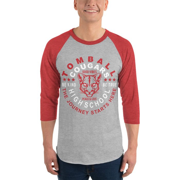 Man wearing a Tomball High School Cougars Unisex 3/4 sleeve Raglan T-shirt 16