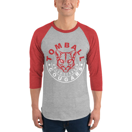 Man wearing a Tomball High School Cougars Unisex 3/4 sleeve Raglan T-shirt 19