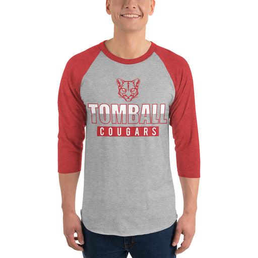 Man wearing a Tomball High School Cougars Unisex 3/4 sleeve Raglan T-shirt 23