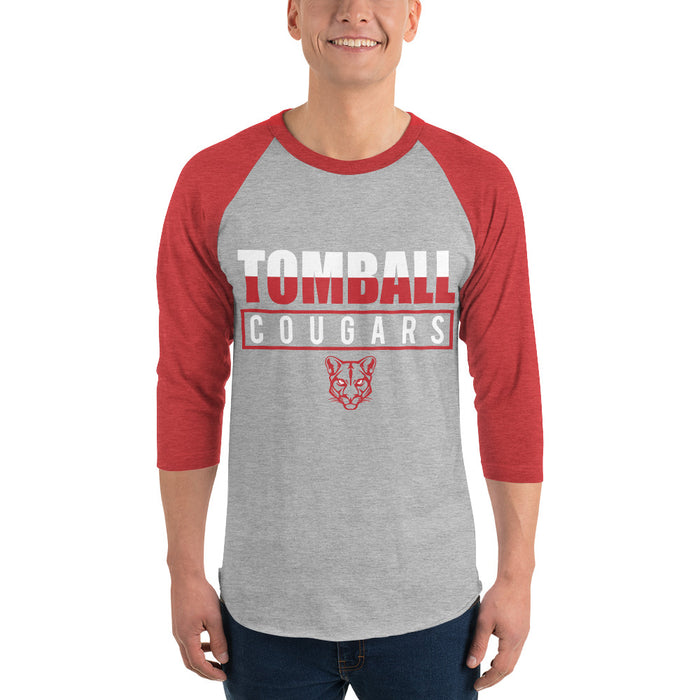 Man wearing a Tomball High School Cougars Unisex 3/4 sleeve Raglan T-shirt 29