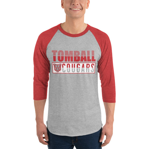 Man wearing a Tomball High School Cougars Unisex 3/4 sleeve Raglan T-shirt 31