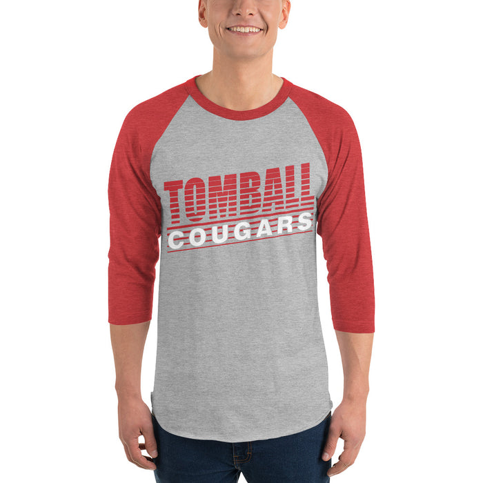 Man wearing a Tomball High School Cougars Unisex 3/4 Sleeve Raglan T-shirt 01