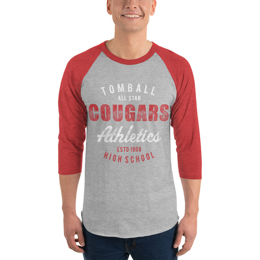 Man wearing a Tomball High School Cougars Unisex 3/4 Sleeve Raglan T-shirt 34