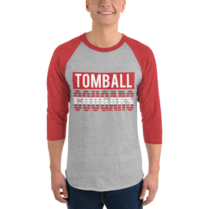 Man wearing a Tomball High School Cougars Unisex 3/4 Sleeve Raglan T-shirt 35