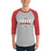 Man wearing a Tomball High School Cougars Unisex 3/4 Sleeve Raglan T-shirt 44