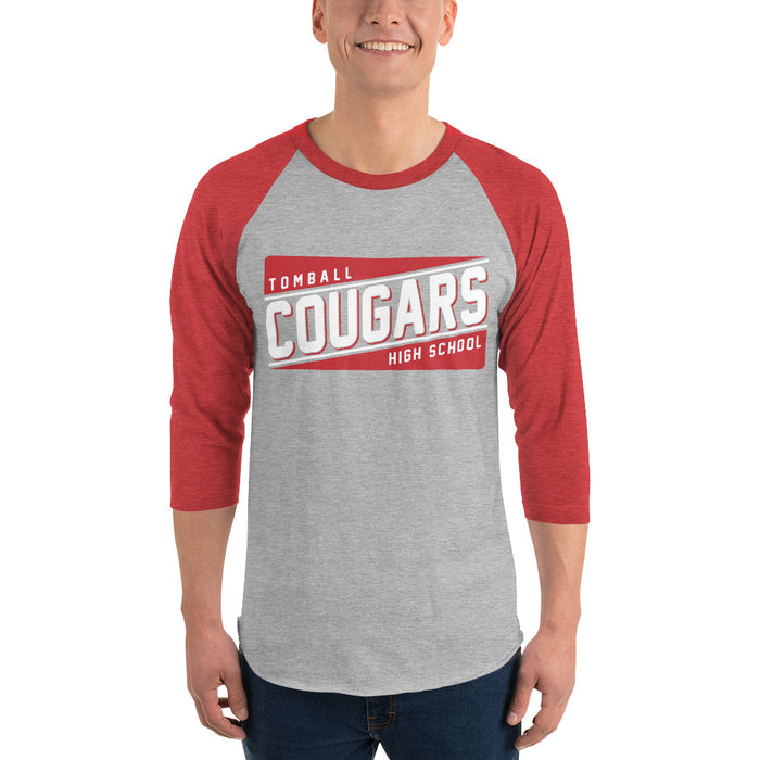 Man wearing a Tomball High School Cougars Unisex 3/4 Sleeve Raglan T-shirt 84