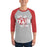 Man wearing a Katy High School Tigers Unisex 3/4 sleeve Raglan T-shirt 215