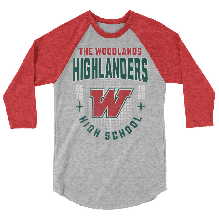 The Woodlands High School Highlanders Unisex 3/4 sleeve Raglan T-shirt 203