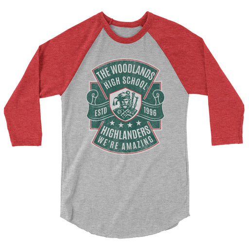 The Woodlands High School Highlanders Unisex 3/4 sleeve Raglan T-shirt 208