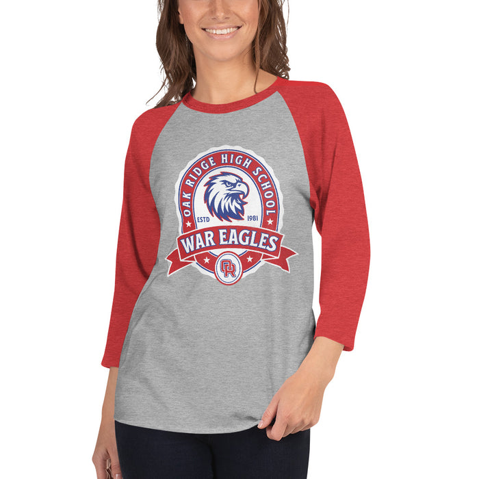 Woman wearing Oak Ridge High School War Eagles Unisex 3/4 sleeve Raglan T-shirt 212