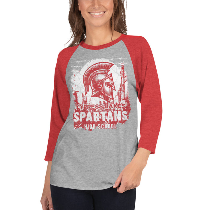 Woman wearing Cypress Lakes High School Spartans Unisex 3/4 sleeve Raglan T-shirt 202