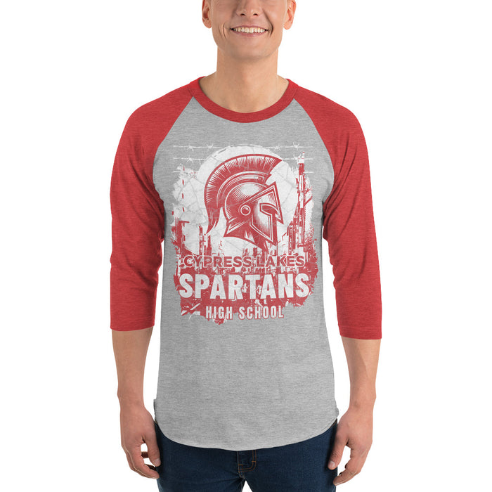 Man wearing Cypress Lakes High School Spartans Unisex 3/4 sleeve Raglan T-shirt 202