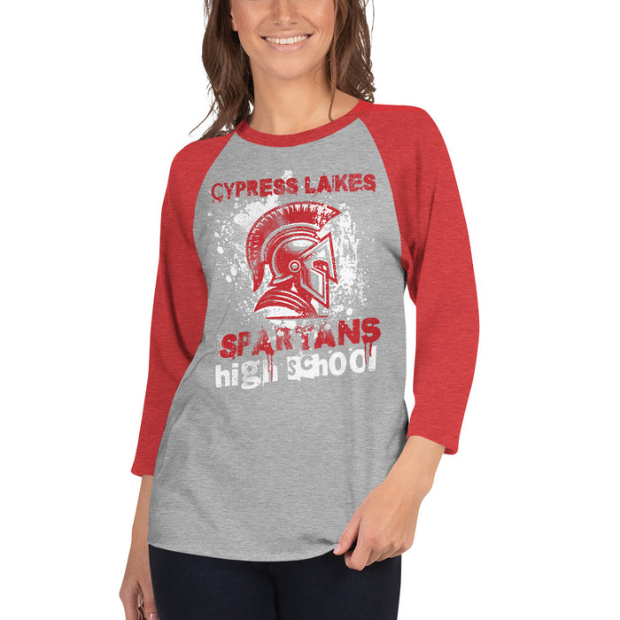 Woman wearing Cypress Lakes High School Spartans Unisex 3/4 sleeve Raglan T-shirt 205