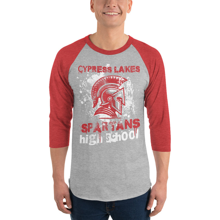 Man wearing Cypress Lakes High School Spartans Unisex 3/4 sleeve Raglan T-shirt 205