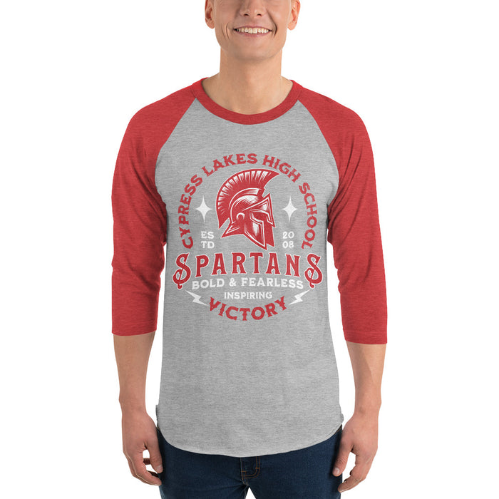 Man wearing Cypress Lakes High School Spartans Unisex 3/4 sleeve Raglan T-shirt 206