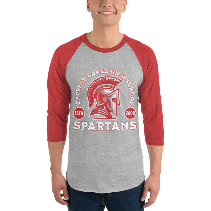 Man wearing Cypress Lakes High School Spartans Unisex 3/4 sleeve Raglan T-shirt 208