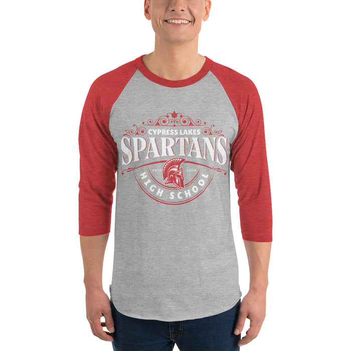 Man wearing Cypress Lakes High School Spartans Unisex 3/4 sleeve Raglan T-shirt 211