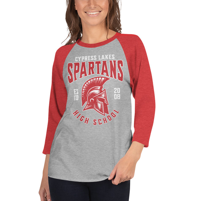 Woman wearing Cypress Lakes High School Spartans Unisex 3/4 sleeve Raglan T-shirt 213