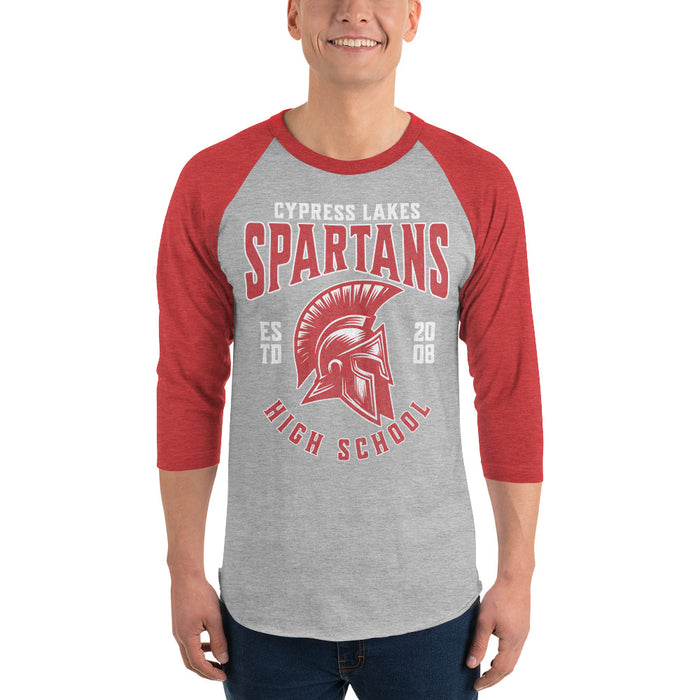 Man wearing Cypress Lakes High School Spartans Unisex 3/4 sleeve Raglan T-shirt 213