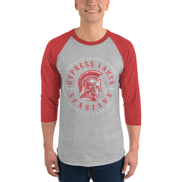 Man wearing Cypress Lakes High School Spartans Unisex 3/4 sleeve Raglan T-shirt 214