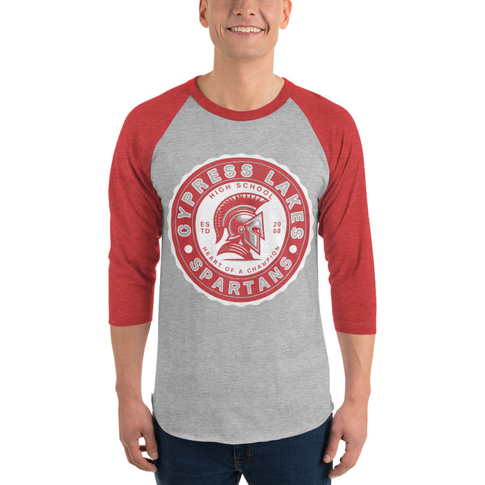 Man wearing Cypress Lakes High School Spartans Unisex 3/4 sleeve Raglan T-shirt 216