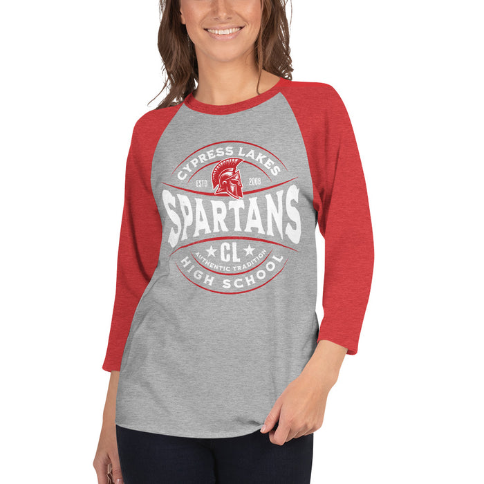 Woman wearing Cypress Lakes High School Spartans Unisex 3/4 sleeve Raglan T-shirt 218