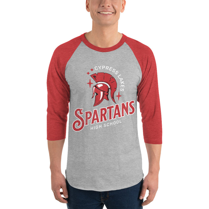 Man wearing Cypress Lakes High School Spartans Unisex 3/4 sleeve Raglan T-shirt 221