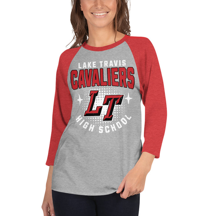 Woman wearing Lake Travis High School Cavaliers Unisex 3/4 sleeve Raglan T-shirt 204