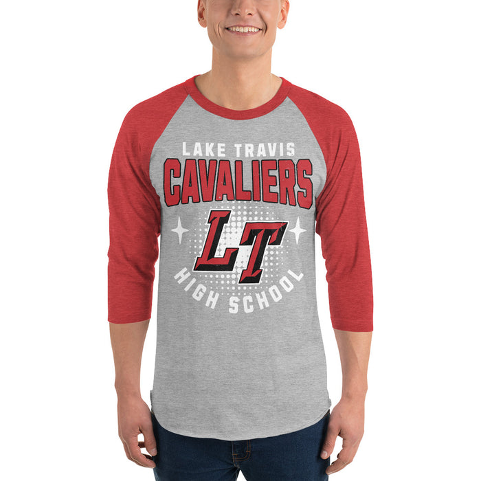 Man wearing Lake Travis High School Cavaliers Unisex 3/4 sleeve Raglan T-shirt 204